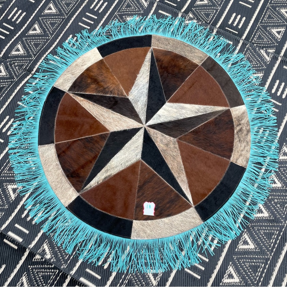 Cowhide Star Patch Rug with Fringe